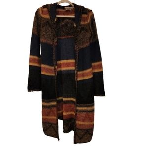 Gimmicks by BKE Longline Multicolor Open Front Hooded Cardigan Size M Wool Blend